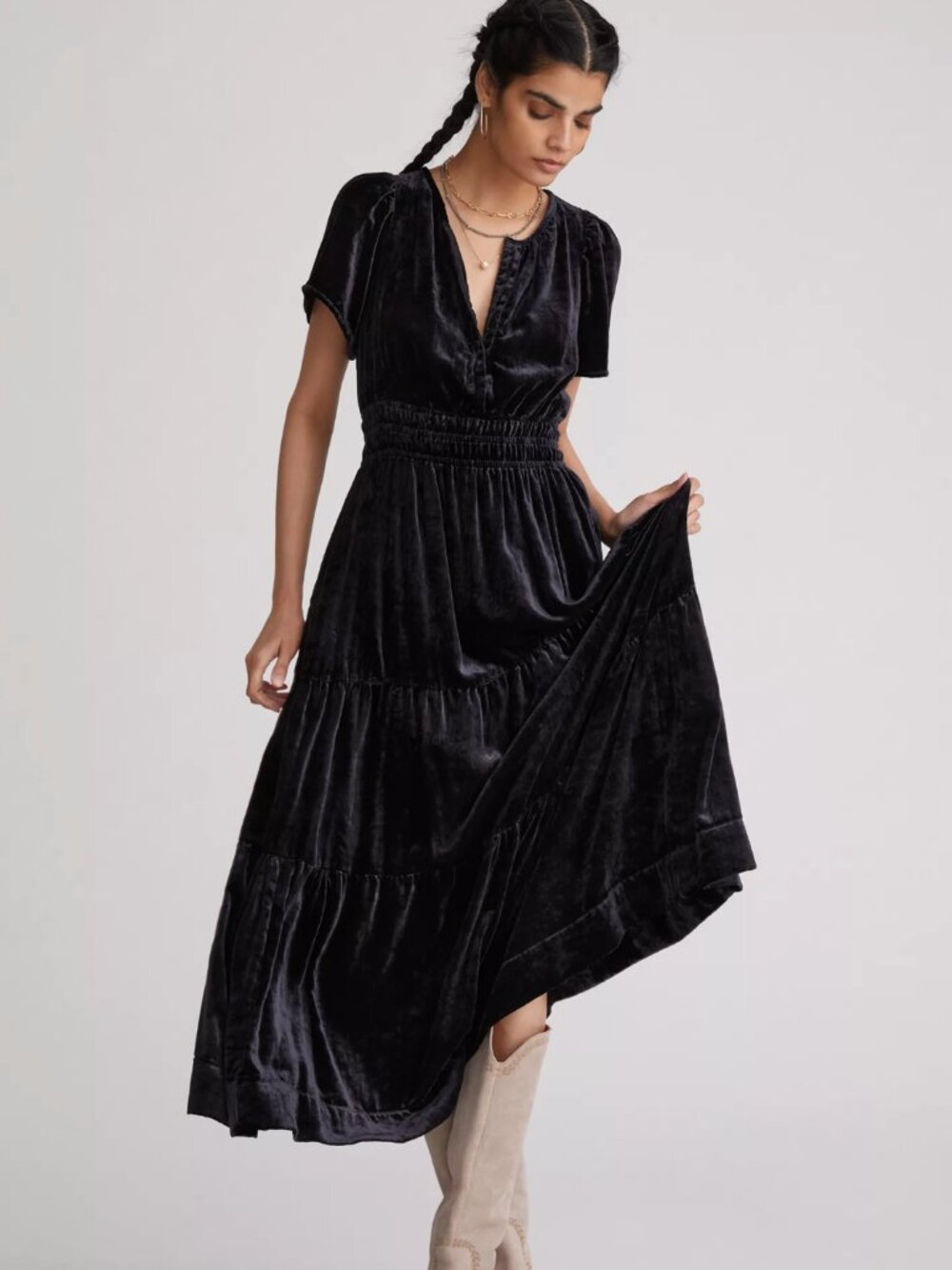 NWOT Anthropologie Somerset Velvet Maxi Dress Black Size S!
